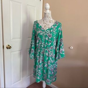 Bell Sleeve Dress • Green Floral